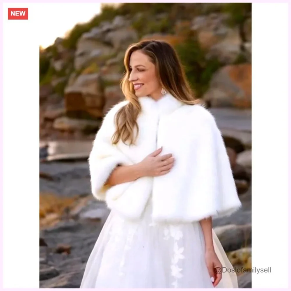 Faux Fur Shawl Wrap Bridal Stole Cape Wedding Accessory Warm